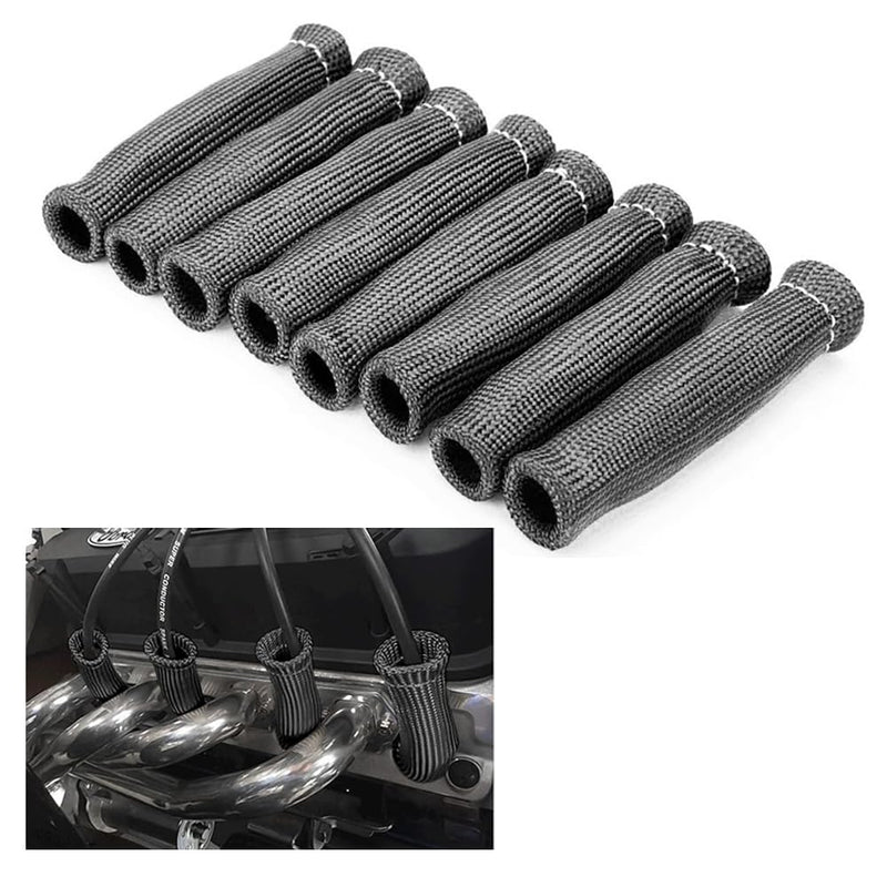 2500° Spark Plug Wire Heat Shield 8 PCS Spark Plug Heat Sleeve 6 Inches Spark Plug Wire Boots Protection Insulator Cover Wrap for LS1 / LS2 Sbc BBC 350 454 Car Truck, Black