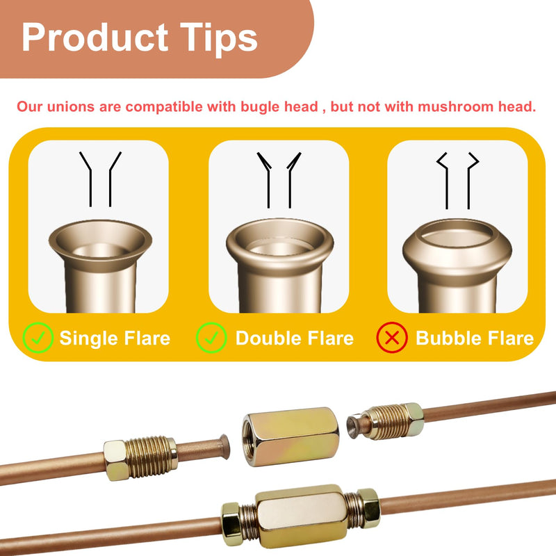 4 Sets of 3/16” Brake Line Tubing Unions (Connectors) with 8 Nuts (3/8 – 24 Threads), Brake Line Fittings Tool Kit for Automotive & Motorcycle Repairs 4 Sets