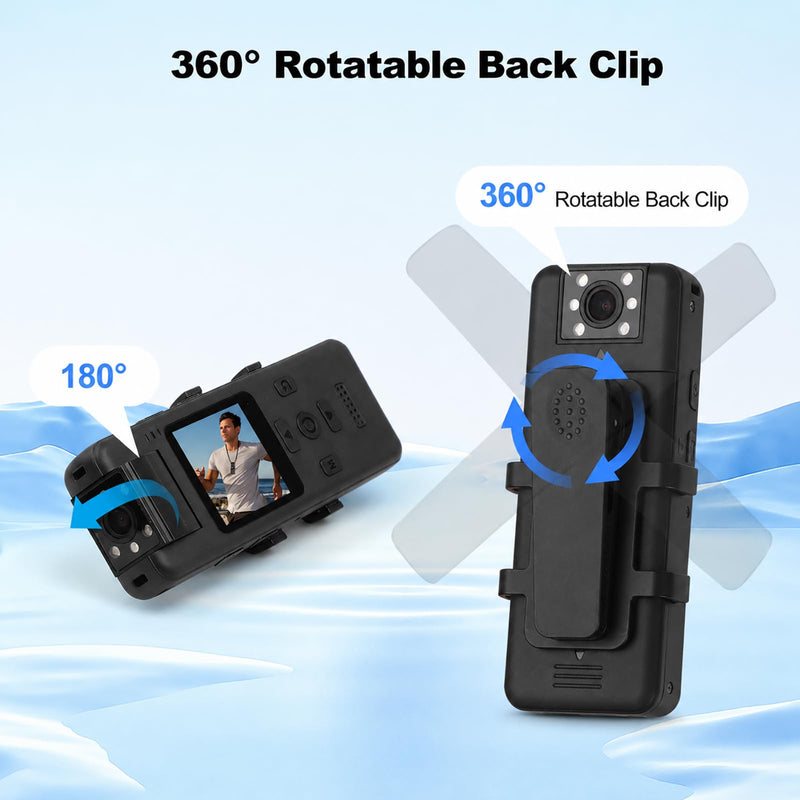 dahocamgo 4K Body Camera with Audio, Wearable Cam | 180° Rotating Lens, 6H Battery, IR Night Vision, Mini Cam for Pet, Office, Law Enforcement, No Wi-Fi, No SD Card 1.3in Screen