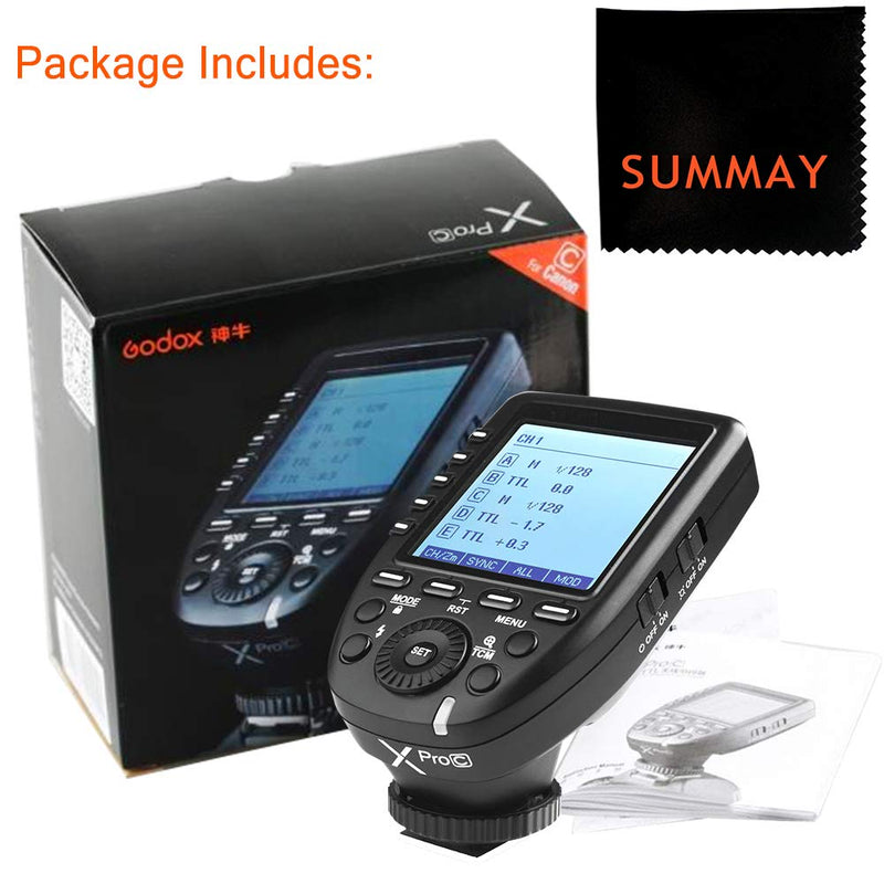 GODOX Xpro-C TTL Flash Trigger 1/8000s HSS Trigger Transmitter for 2.4G X Wireless System,5 Dedicated Group Buttons