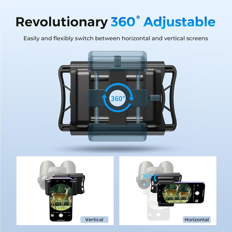 Telescope Phone Adapter, Upgraded Rotatable 360° Binocular Photo Adapter for Android & iPhone,Smartphone Holder Mount for Telescope,Monocular,Binocular,Spotting Scope,Microscope with Bluetooth Shutter