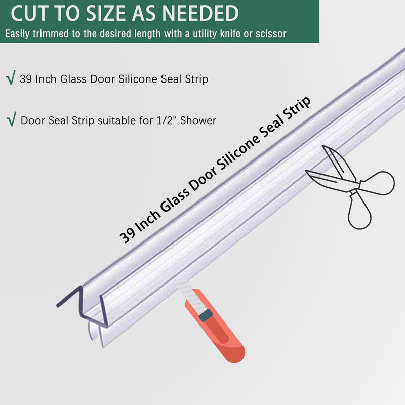 2 Pack Shower Door Bottom Seal 1/2" x 39" Glass Door PVC Seal Strip Suitable for 1/2 Inch Glass Frameless Shower Door Seal Strip Stop Shower Leaks 1/2" x 39" (2 Pack)