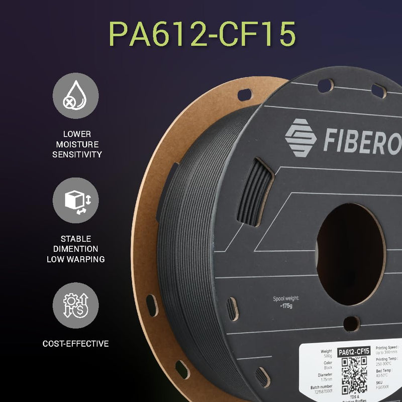 Polymaker Fiberon PA612-CF15 Carbon Fiber Nylon Filament 1.75mm Black 0.5kg, Fiberon PA612-CF15 Strong & Low Moisture Sensitive Nylon 1.75mm 3D Printing Filament 111 - 1.75mm Fiberon Pa612-cf15 Black 0.5kg (Hex Code: #302e2f)