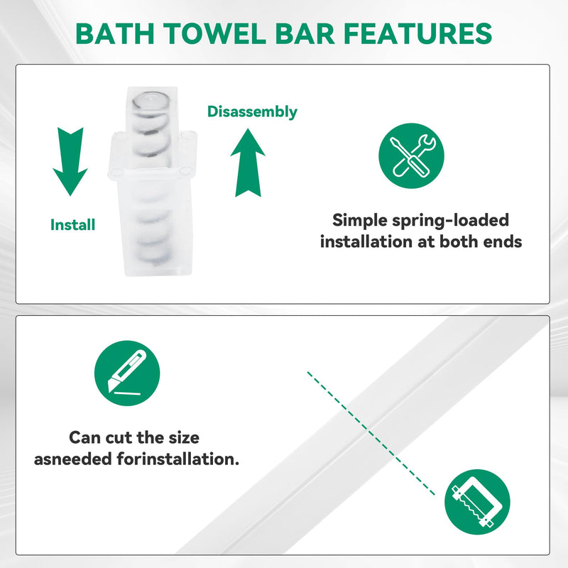24-Inch Spring End Wall-Mounted Towel Bar, Adjustable Sturdy Plastic Towel Holder for Bathroom Kitchen Towel Storage White 2 Pack