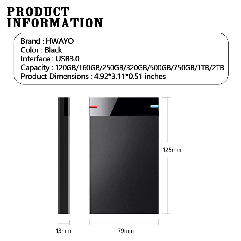 2.5'' 1TB Ultra Slim Portable External Hard Drive USB3.0 HDD Storage for PC, Desktop, Laptop, MacBook, Chromebook, Xbox One