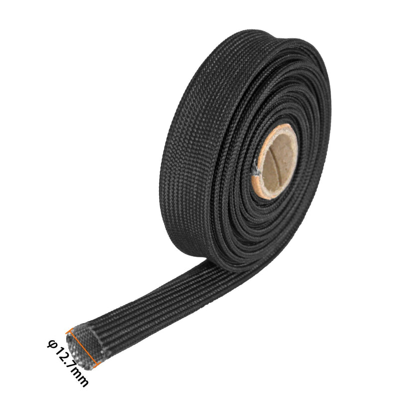 Heat Hose Fiberglass Wrap Shield Sleeve- 1/2" ID x 10'Black Adjustable Hose Heat Shield Spark Plug Wire fuel line Roll For Car Wire Loom cable Brake Line Cable Black