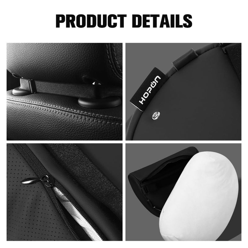HOPON Headrest Pillow for Tesla Model 3 Model Y with Adjustable Strap,Tesla Neck Pillow with Leather,for Head,Neck,Shoulders,Multipurpose,Tesla Accessories 1 Pack (Black) Black With Adjustable Strap