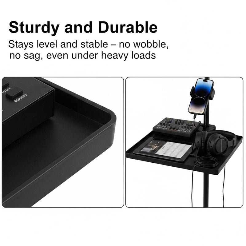 Mic Stands Tray with Phone Holder, 11" x 10.8" Large Microphone Stand Trays Shelf, Adjustable Non Slip Music Stand Accessory for Music Stand Live Streaming Karaoke, Fit 2.2-5.5 lb Mic Stands Tray with Phone Holder