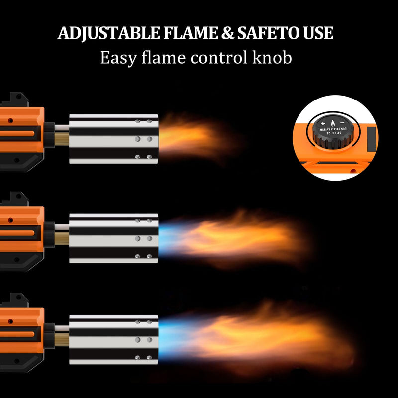 XIEEAOZEE Powerful Propane Torch Gun, Cooking Torch With Adjustable Flame, Flamethrower Kitchen Torch Burner Gas Welding Kits for Grill, BBQ, Campfire, Camping (Propane Tank Not Included) Orange