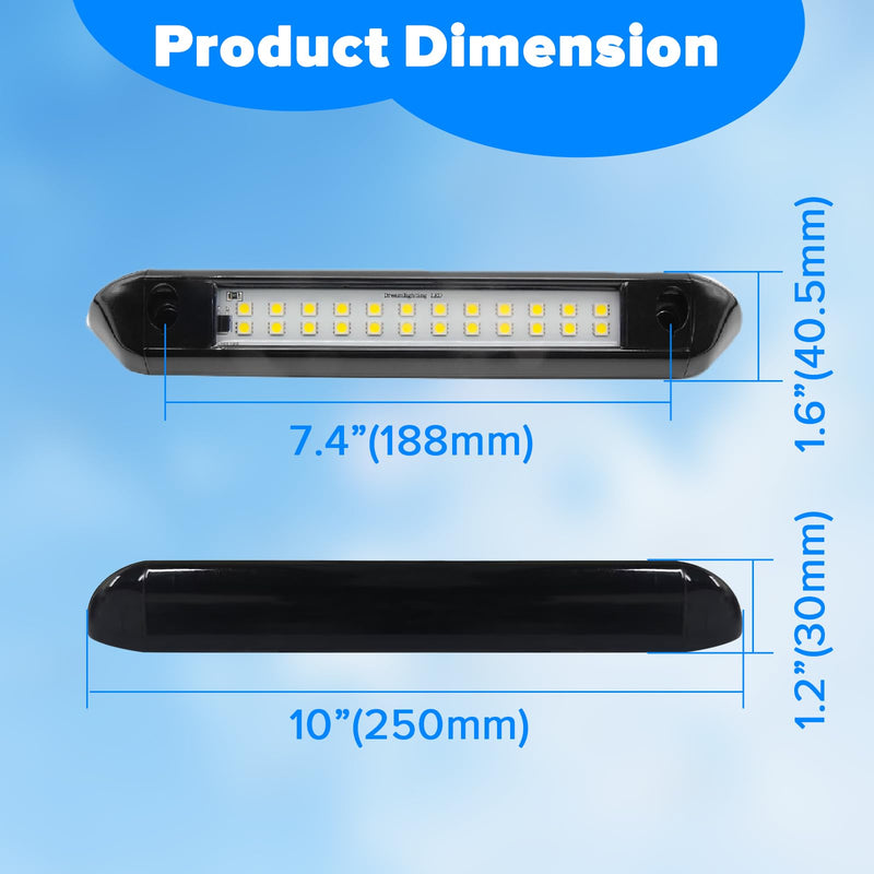 RV Lights Exterior 12V RV Porch Light 12 Volt LED Trailer Lights Outdoor Awning Light RV Accessories for Outside 7000K Cool White Lighting 5.4W 350Lumens 10inch Black Shell, no Switch, Pack of 2 9.84 Black-24-LEDS