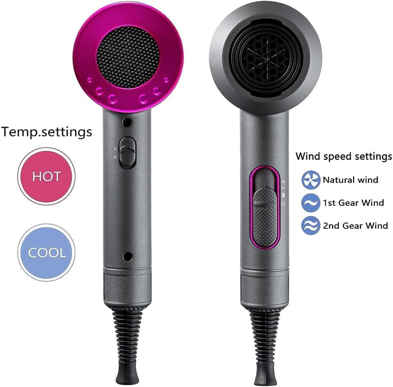 Professional Hair Dryer 2000W Fast Dry Negative Ions Hair Blow Temperature Hairdryer with Diffuser Hairdryer with 2 Speeds, 3 Heating and Cool Button Rose Pink