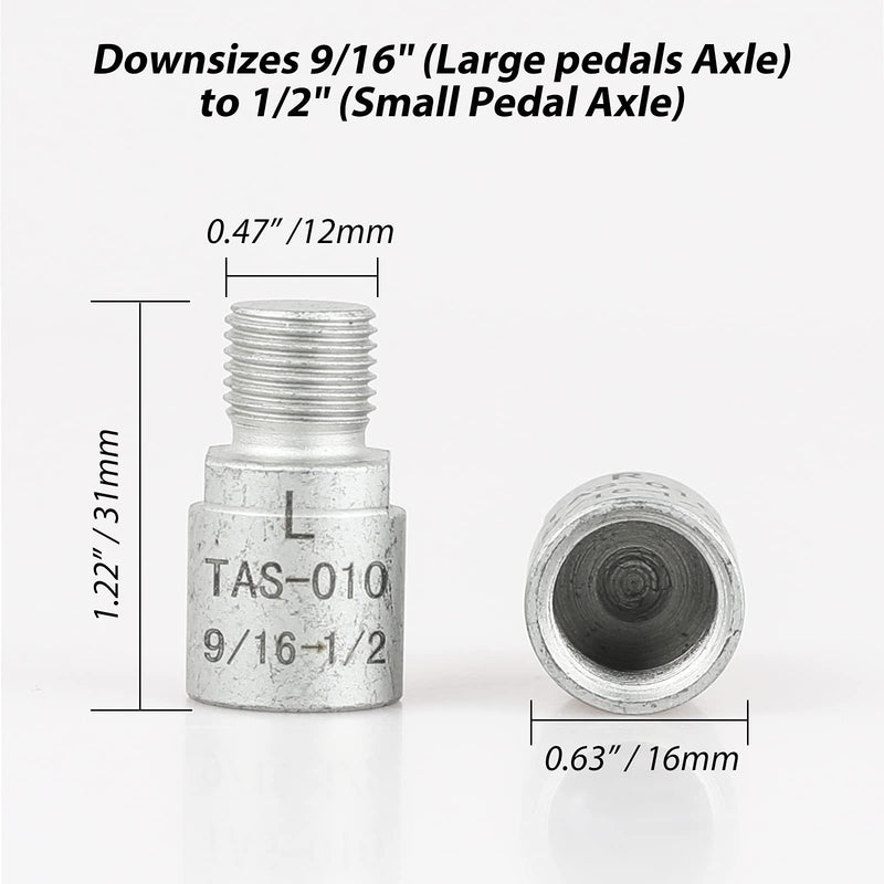 Hikenture Bike Pedal Adapter 9/16" to 1/2" Bicycle Pedals Chrome Molybdenum Steel (Pair) Silver Solid