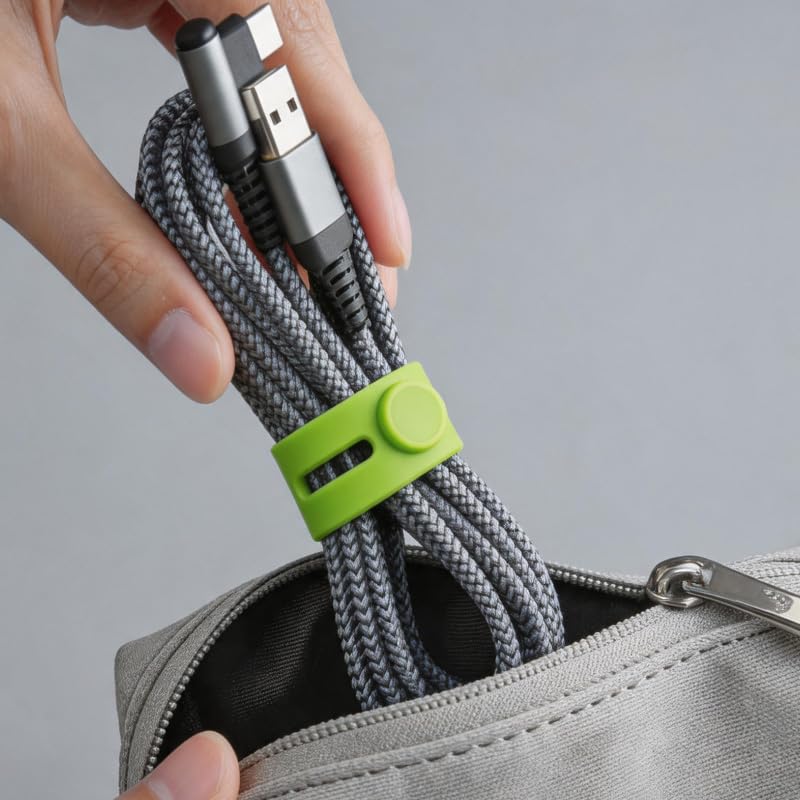 Flexible Silicone Cable Management Strap, Reusable Cord Tie and Organizer for Electronic Wires and Data Cables, Green