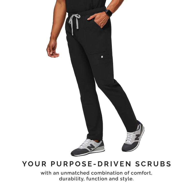 FIGS Cairo Cargo Scrub Pants for Men — Classic Straight Leg Fit, 9 Pockets, 4-Way Stretch, Anti-Wrinkle Regular Medium Black