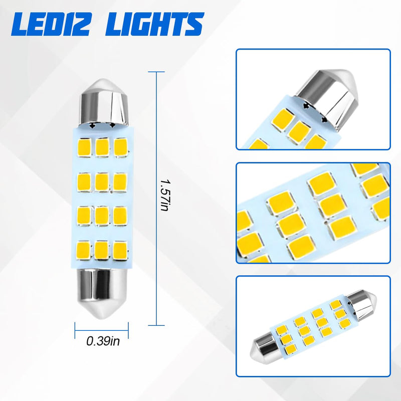 24PCS Car Interior Bulb Kit Set, T10 31 mm 42 mm 12 Volt Vehicle Dome Light LED Bulbs Replacement, Automotive Map License Plate Trunk Lamps, Universal for SUV RV Truck (Yellow) Yellow