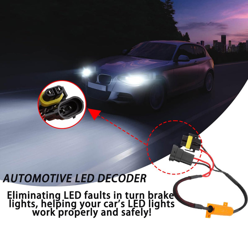 BESULEN 2PCS H11 Car LED Resistor Kit, 50W 6Ohm Vehicle Headlight Anti Flicker Error Decoder, Auto Fog Turn Signal Bulb Load Resistor Relay Harness Adaptor, Universal Auto Accessories