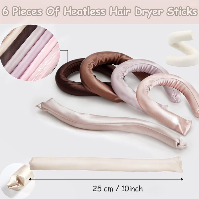 6PCS Heatless Hair Curlers Hair Curling Set, No Heat Curling Rods to Sleep in, Satin Flexi Rods for Overnight Blowout, No Heat Curler Roller for Long Medium Short Hair (Multicoloured)