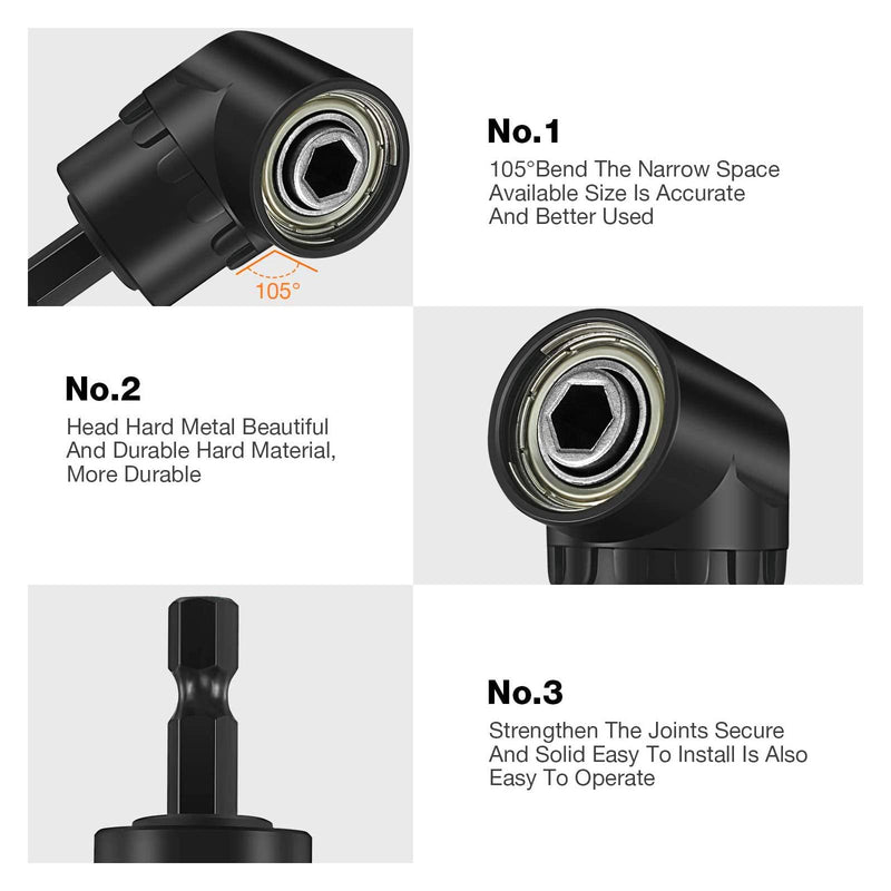 17Pcs Flexible Drill Bit Extension, Include 3Pcs Rotatable Socket Adapter 2Pcs Hex Shank 105° Right Angle Drill Attachment 10 Short Screwdriver Bits 90° Angled Bits and Bendable Extension 17*black