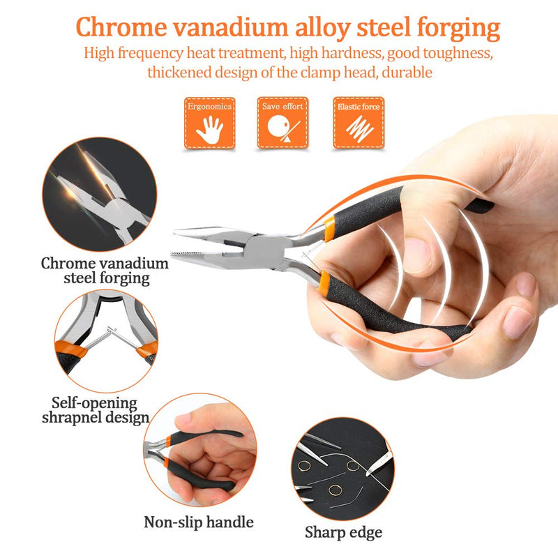 SOONAN 5 Pieces Mini Pliers, Long Lasting Tool Set Cable Cutters – Long Needle Nose, Long Nose, Nipper Bent Nose, End Cutting, Diagonal Cutting, Precision Pliers Set 5 Pieces， Black
