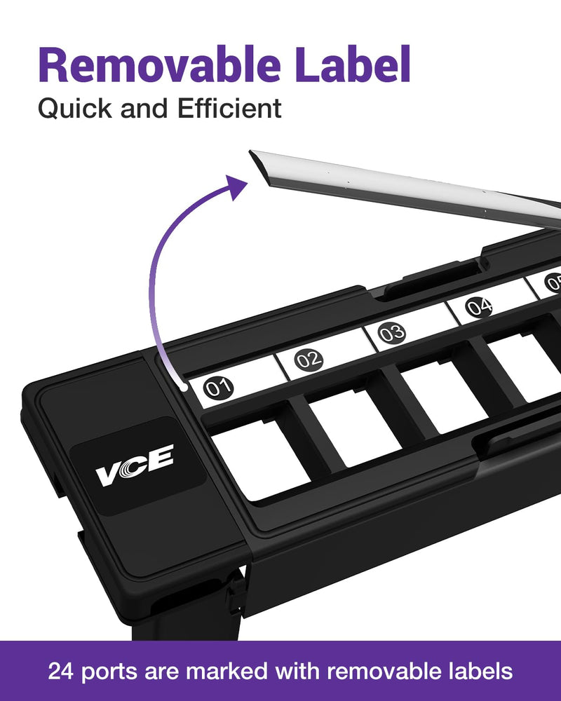 VCE Cat6 Patch Panel 24 Port, 1U Blank Removable Panel with Adjustable Rear Cable Management Bar for RJ45, HDMI, Coax, Speaker Keystones, 19 inch, 1 Pack