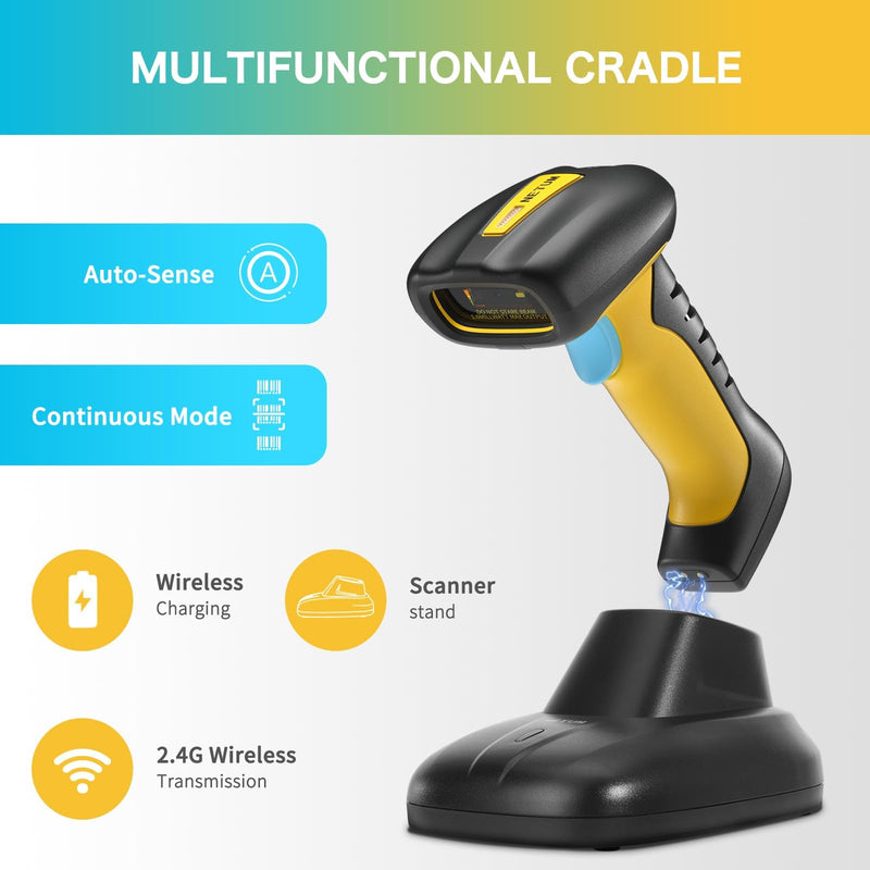 NETUM Upgraded QR Industrial Bluetooth Barcode Scanner with Charging Dock, Wireless 2D 1D Bar Code Reader 2600mAh Drop Protection Shock Dust Proof Hands Free for Windows Mac Android iOS (NT-1200) NT-1200