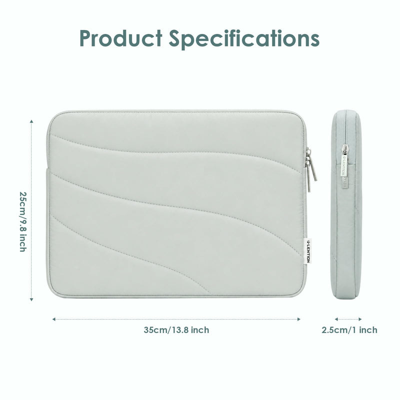 LENTION 14" Cloud Puffy Laptop Sleeve, Water-Resistant Shock-Absorbing Case | Velvet Inner Lining, Slim Portable Design, Minimalist Sage Gray Compatible with 13-14 Inch Laptops for Daily Commute & Travel