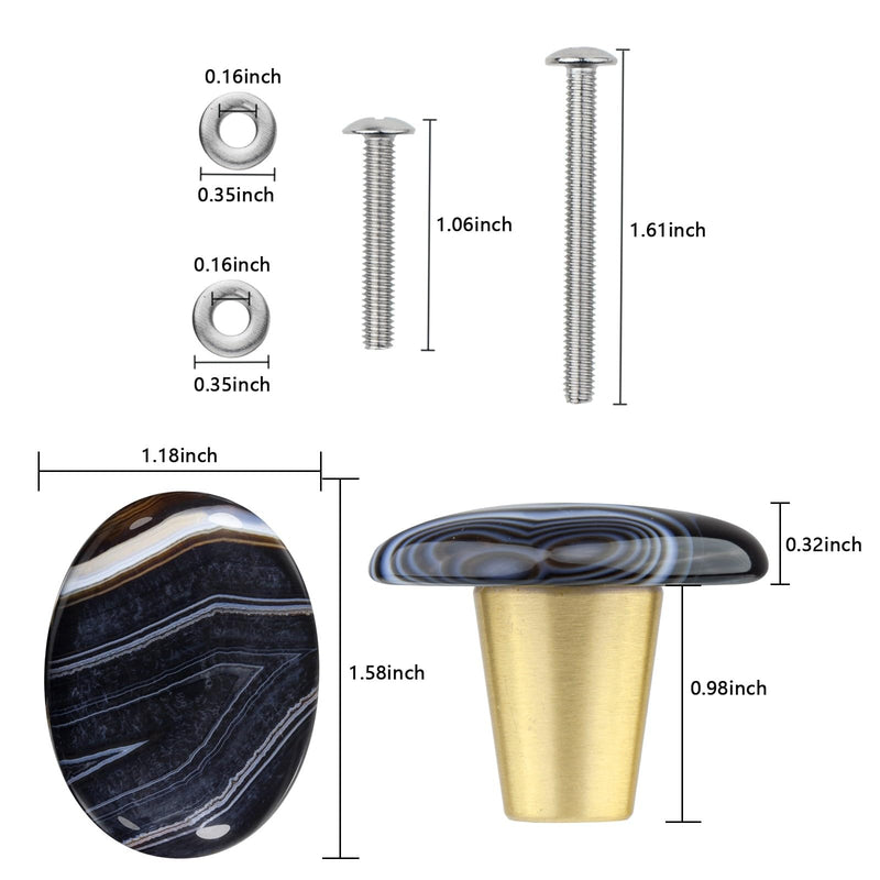moonsix Set of 4 Oval Shape Crystal Stone Cabinet Drawer Knobs, Healing Chakra Cupboard Handles Decoration, Black Banded Agate