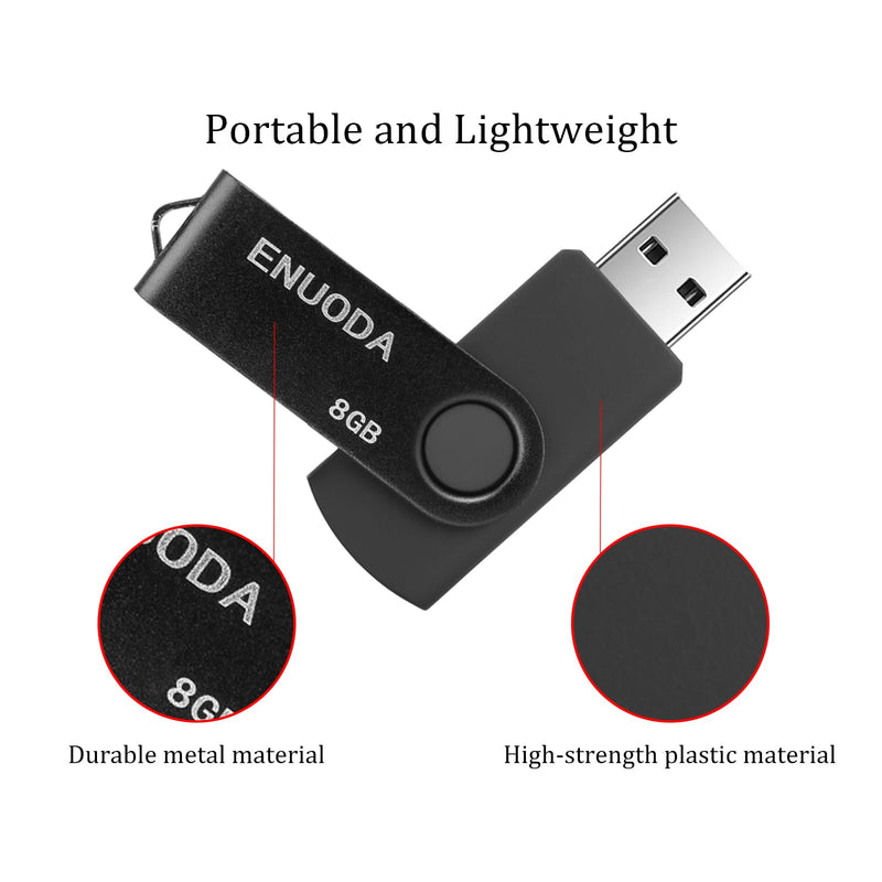8GB Flash Drive ENUODA 1 Pack Thumb Drive 8GB USB 2.0 Memory Stick Jump Drive Pen Drive for File Storage and Data Transfer (Black) Black