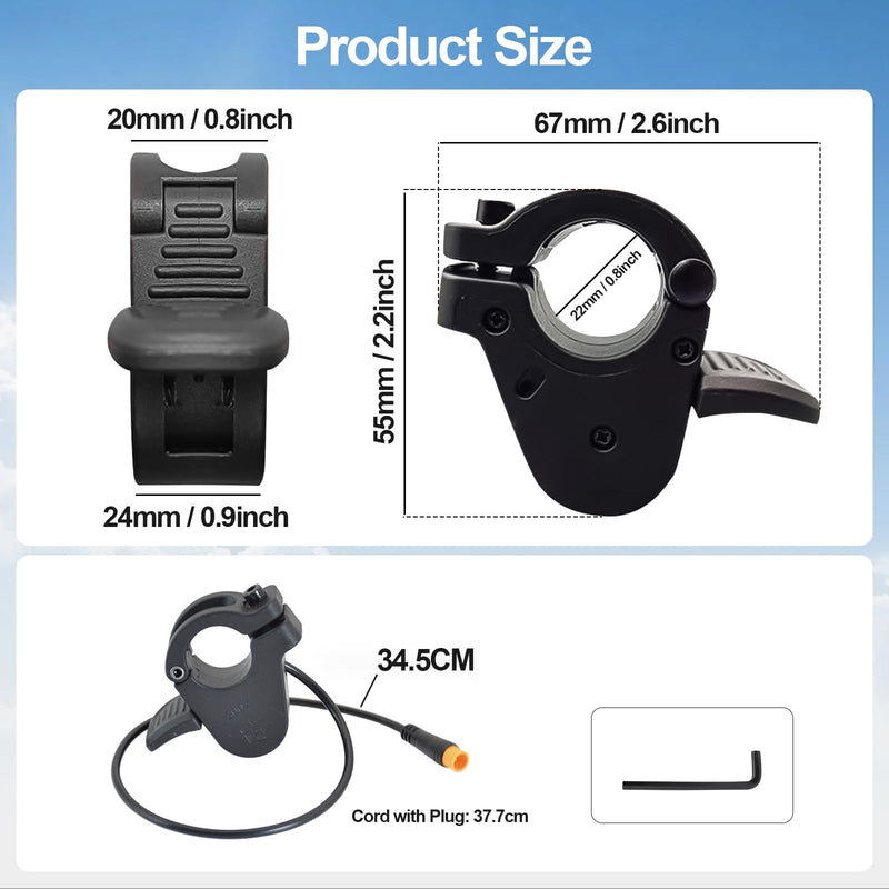 Electric Throttle 300X Thumb Throttle for 7/8inch 22mm Left and Right Handlebars 12v 24v 36v 48v 60v 72v Electric E-Bikes (M8 Waterproof Plug)