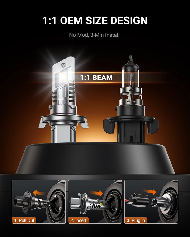 SEALIGHT S1-Pro H13/9008 Fog & Light Bulbs, 40000LM 6500K White H13 Lights, 1600FT Beam, IP67 Waterproof with Fan, 2-Pack for ATV/SUV 9008/H13
