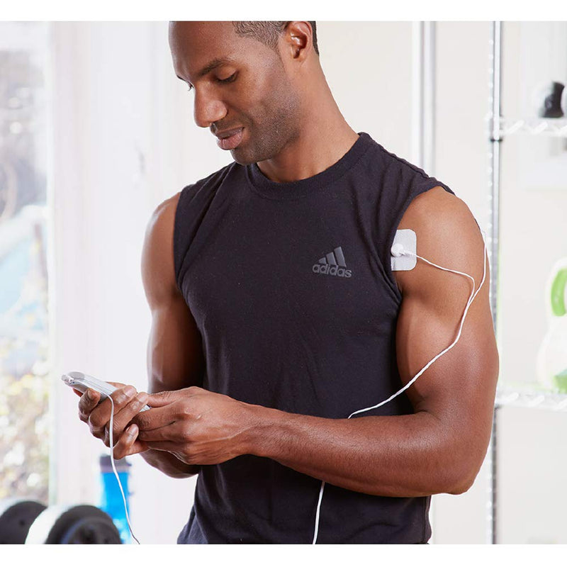 AccuRelief TENS Unit Muscle Stimulater Pain Relief System - Electric Muscle Stimulator with Electrodes for Neck, Back, and Full Body, White and Blue
