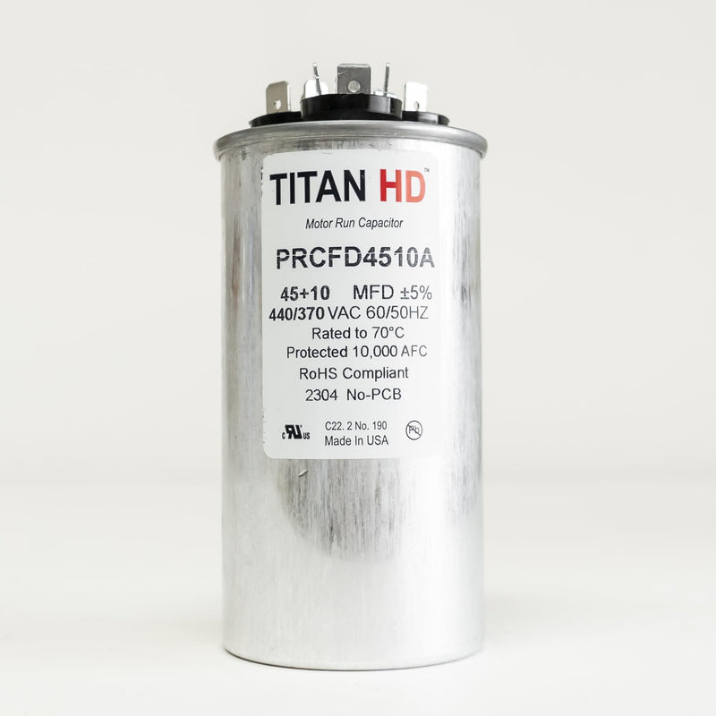 Titan HD Round Run Capacitor 45 + 10 MFD 370/440 VAC PRCFD4510A Made in USA