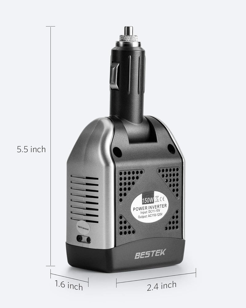 BESTEK 150W Power Inverter 12V to 110V Voltage Converter PD30W QC18W Car Charger Power Adapter with Charging Ports