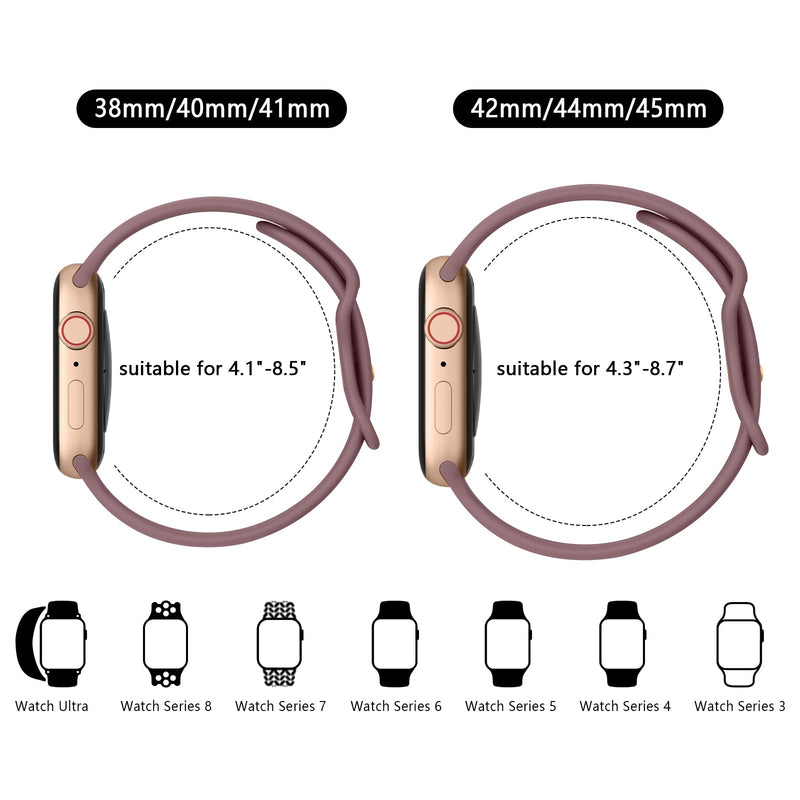 Vancle Band Compatible with Apple Watch Bands 40mm 38mm 41mm 44mm 45mm 42mm 49mm Women Men, Soft Waterproof Replacement Sport Silicone Strap for iWatch Bands Series 10 9 8 7 6 5 4 3 2 1 SE Ultra Pink + Starlight + Smoky Purple + Milk Tea