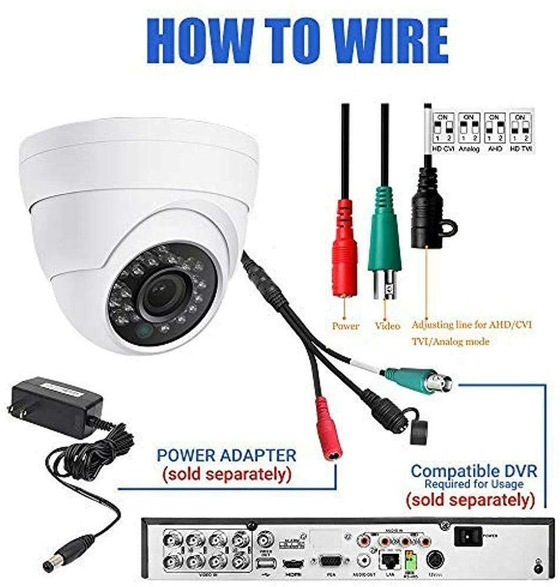 2MP HD Full Color Night Vision Dome TVI CCTV Surveillance Security Coax Camera with Visible White LED Lights, Compatible with Analog TVI CVI AHD DVR, 2.8mm Wide Angle, 65ft Night Vision, Outdoor 2MP COLOR NIGHT VISION CAMERA