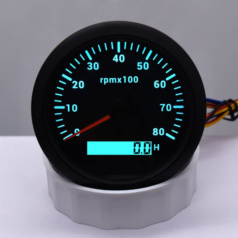 KAOLALI Tachometer Gauge Waterproof 85mm 3-3/8" Tachometer Automotive Replacement Tachometers 0-8000 RPM Tacometro Meter for Car Auto Boat Truck 9-32V 7 Colors Backlit 8000RPM-Black
