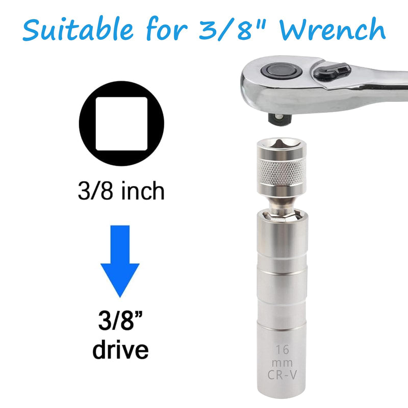 16mm 5/8" Spark Plug Socket Set,Thin Walled Magnetic Spark Plug Socket,Car Accessories Universal Joint 3/8" Drive 12 Point Swivel Socket Removal Tool,Compatible with Motorcycle,Car,SUV 16mm ×4''