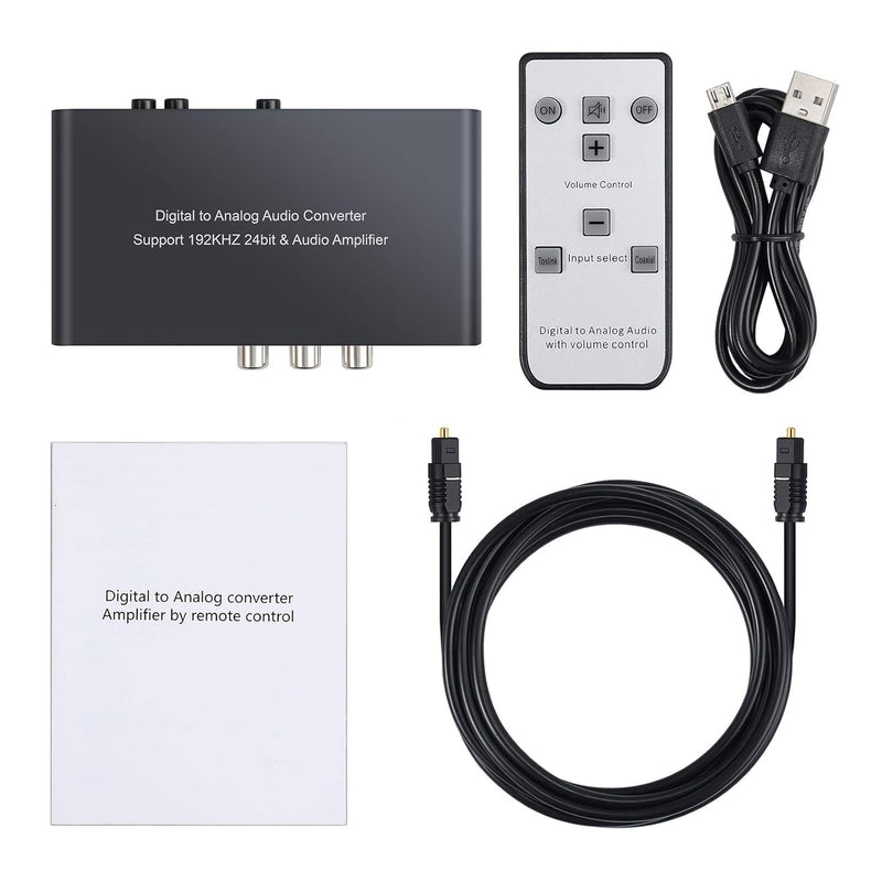 Neoteck 192kHz Digital to Analog Audio Converter with IR Remote Control, DAC Converter Digital Coaxial Toslink Optical to Analog Stereo L/R RCA 3.5mm Audio Adapter Support Volume Control/Mute/Power