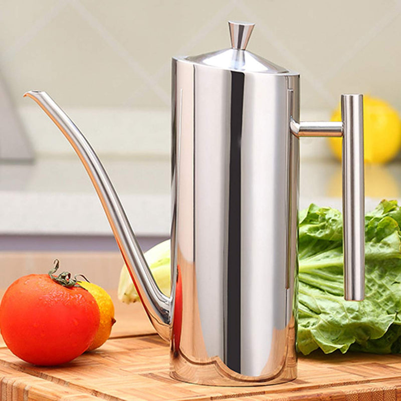 Sumerflos Olive Oil Dispenser Bottle Stainless Steel, 700ml/24oz Drip-Free Pouring Oil Pot, Large Oil Storage Container for Salad and Kitchen Cooking 24 Ounces