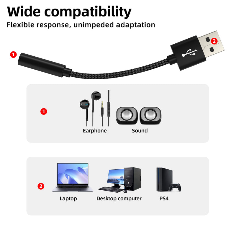 3.5mm to USB Adapter Audio Jack AUX Headphone Sound Cable Pc Microphone External Headset Converter Auxiliary DAC Input Port Stereo Cord Dongle Interface Male Replacement Speaker for Apple