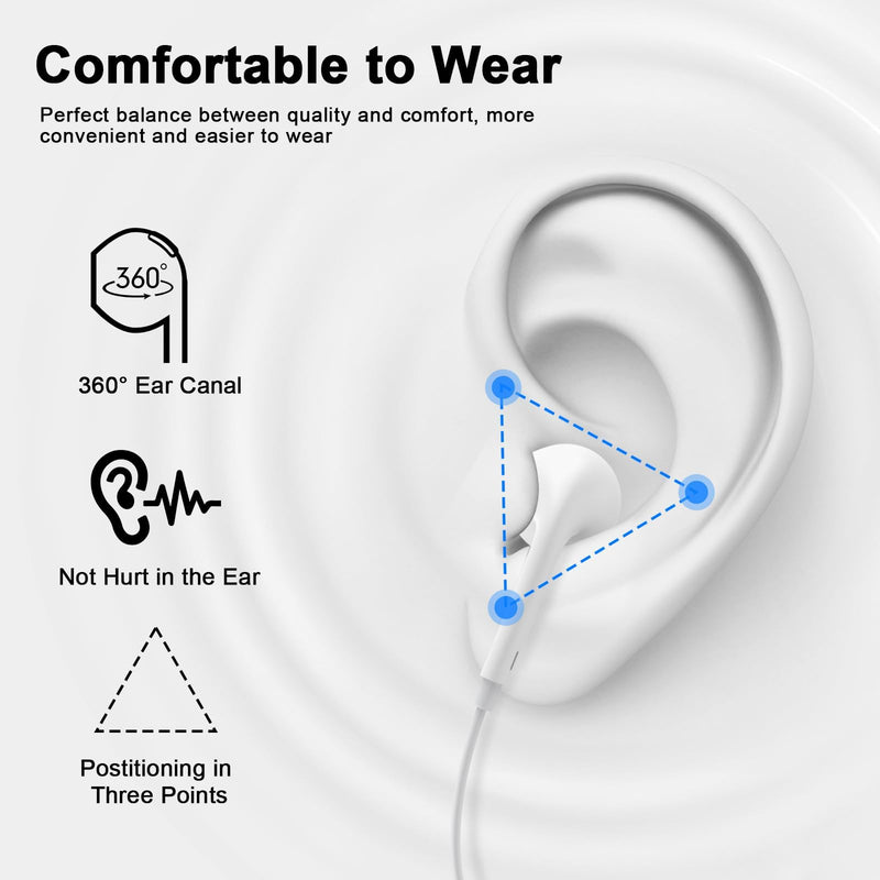 2 Pack [Apple MFi Certified] Wired Headphones for iPhone 14 13 12 Pro Max | for iPhone Earbuds with Built-in Microphone & Volume Control Nosie Reduction Earphones for iPhone 14 13 12 11 Pro Max XS XR X LWhite