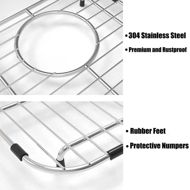 Orgneas Sink Protectors for Kitchen Sink, Universal Double Bowl Sink Bottom Grid 12.5"x10.5"x1.25", 304 Premium Stainless Steel Kitchen Sink Protector Grid Sink Grate Rack Centered Drain 2 Packs 12.5"x10.5",Center Drain