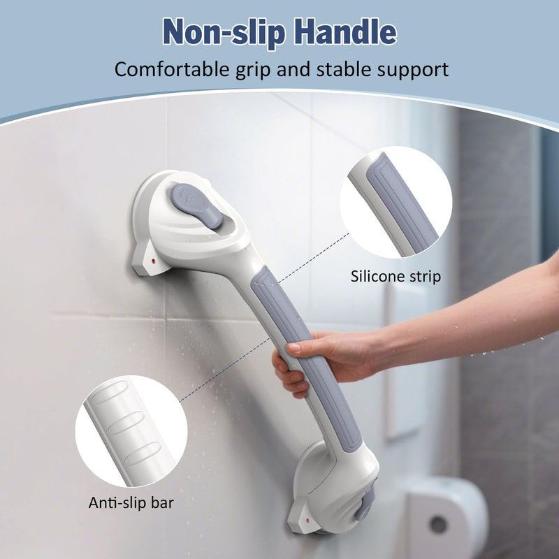 Grab Bars for Bathtub and Shower, 2 Pack Shower Handle with Strong Suction Cups, 16.8 Inch Bathroom Grab Bars for Seniors, Removable Shower Safety Handrail for Elderly, Drill Free, Waterproof 2 packs-Grey White