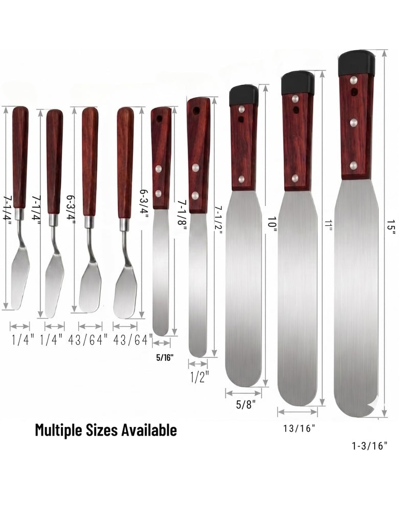9-Piece Professional Caulking Spatula Set with Wooden Handle | 9-piece caulking tool kit with 1.0mm ultra-flexible stainless steel scraper, canvas bag for baseboards, sinks,tight gaps 9pcs Reddish Brown