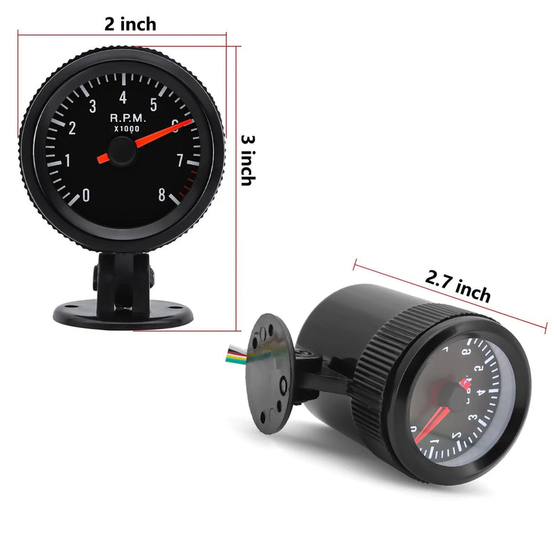 Universal 2" Tachometer 8000 RPM Meter with Gauge Holder for 12V Gasoline Car Engine 1-8 Cylinders