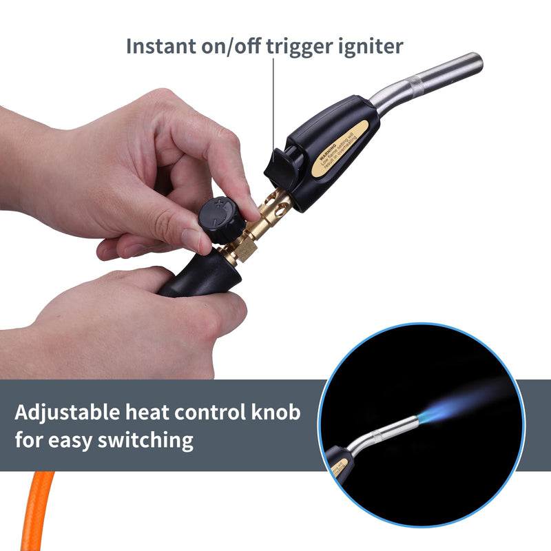 Propane Torch Hose Kit, Mapp Gas Torch Heat 3600℉ Map Gas Torch Kit Trigger Start & Heat Adjustment, Soldering Welding Torch Fuel by MAPP, Map/Pro,Propane(Includes Cylinder Clip) Orange