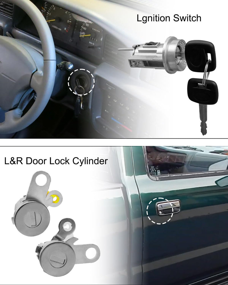 Ignition Switch Lock Key and Front Door Lock Cylinder Set Compatible with Toyota Tacoma 1995-2004 Replace 69005-35840 6905135070 6905735070