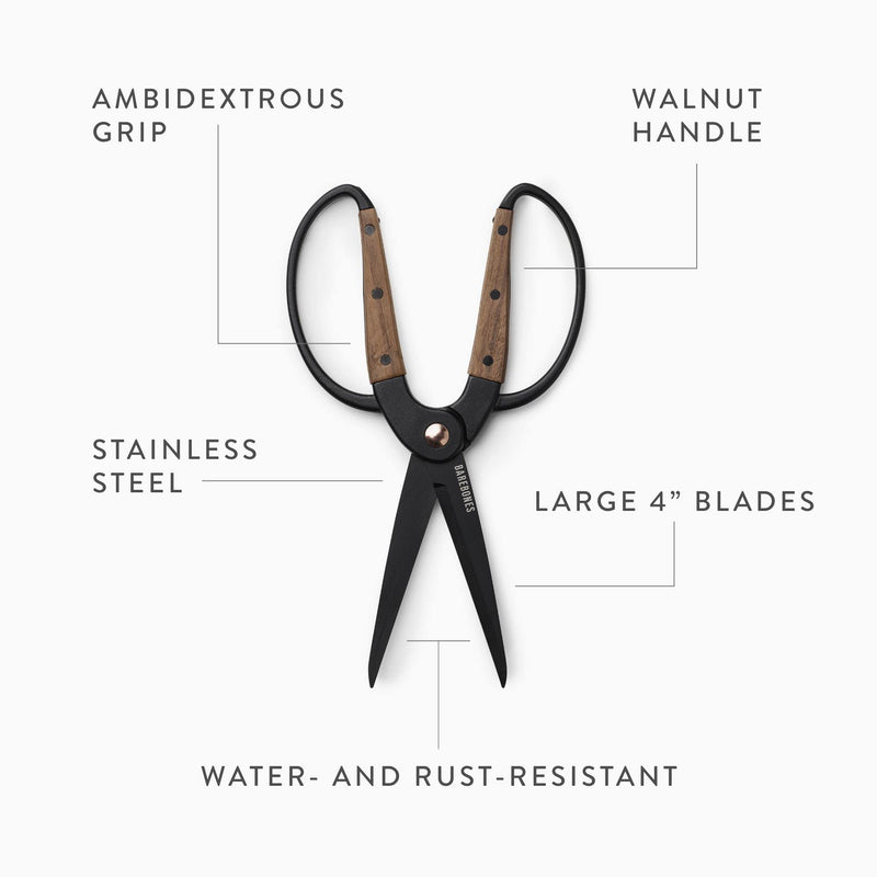 Barebones Garden Scissors - Walnut Scissors - Garden Supplies and Indoor Plant Accessories - Plant Shears with Wide Handles - Comfortable Fit Hand Pruners (Large) Large Garden Scissors