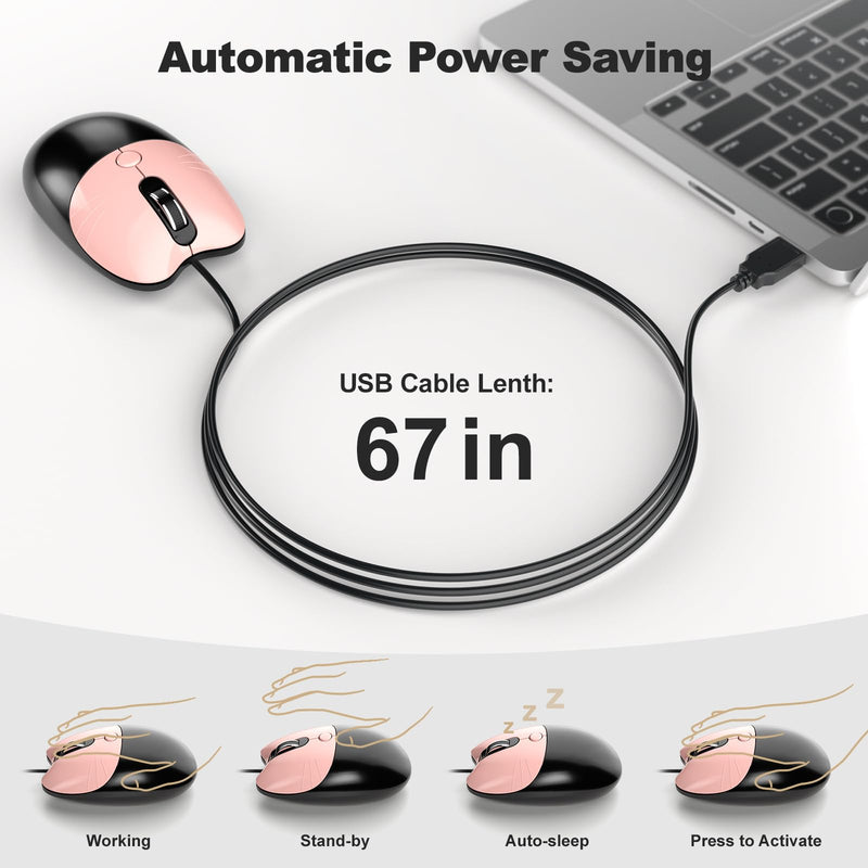 MOFII Wired Keyboard and Mouse Combo, Full-Size Retro Round Keycaps Keyboard with Number Pad, Cute Cat Shape Mouse for Windows 7/8/10/11, Laptop, Desktop, PC, Computer Mocha Gradient