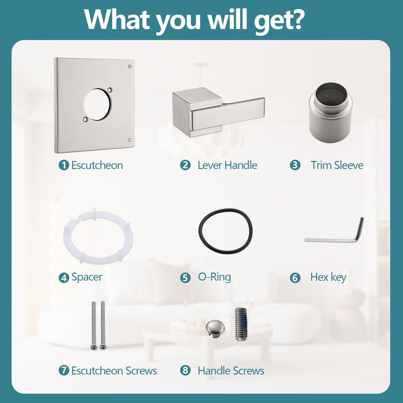 Shower Trim Kit Compatible with Delta 13/14 Series, Shower Cover Plate with Handle, Shower Cover with Handle (Valve& Catridge Not Inclued)- Brushed Nickel